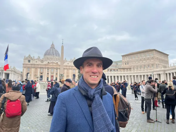 Among those in the crowd for the funeral of Pope Benedict XVI on Jan. 5, 2023, in St. Peter's Square at the Vatican, was Arthur Escamila, who got to know Benedict XVI personally during the 2008 World Youth Day in Australia. Courtney Mares / CNA