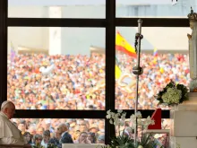 Pope Francis prays the rosary in Fatima, Portugal, with young people with disabilities on Aug. 5, 2023.