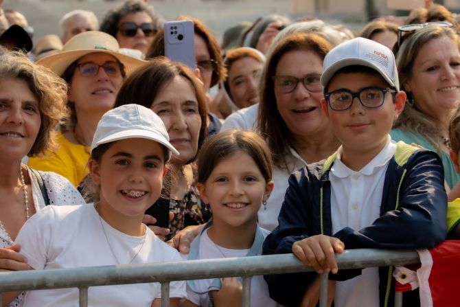 Children in the crowd at Pope Francis' rosary in Fatima on Aug. 5, 2023.