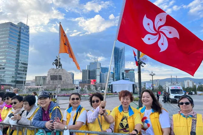 Catholic pilgrims from Hong Kong came to see the pope at the welcome ceremony in Sukhbaatar Square on Sept. 2, 2023.