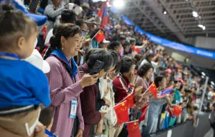 Catholics hold Chinese flags at Pope Francis' Mass in Mongolia's Steppe Arena in Ulaanbaatar on Sept. 4, 2023. Colm Flynn/EWTN