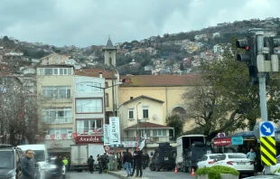 The scene outside a Catholic church in Istanbul, Turkey, where a reported armed attack took place on Jan. 28, 2024. Credit: Rudolf Gehrig/EWTN