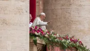 Pope Francis gives his urbi et orbi Easter blessing from the central loggia of St. Peter’s Basilica on March 31, 2024.