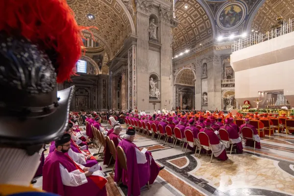 Cardinals and bishops attend vespers after the proclamation of the papal bull “Spes Non Confudit,” meaning “Hope Does Not Disappoint,” at the Vatican on Thursday, May 9, 2024. Credit: Daniel Ibanez/CNA