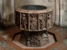 A baptismal font in St. Stephen’s Cathedral in Vienna, Austria.