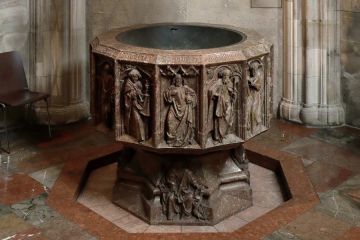 A baptismal font in St. Stephen’s Cathedral in Vienna, Austria