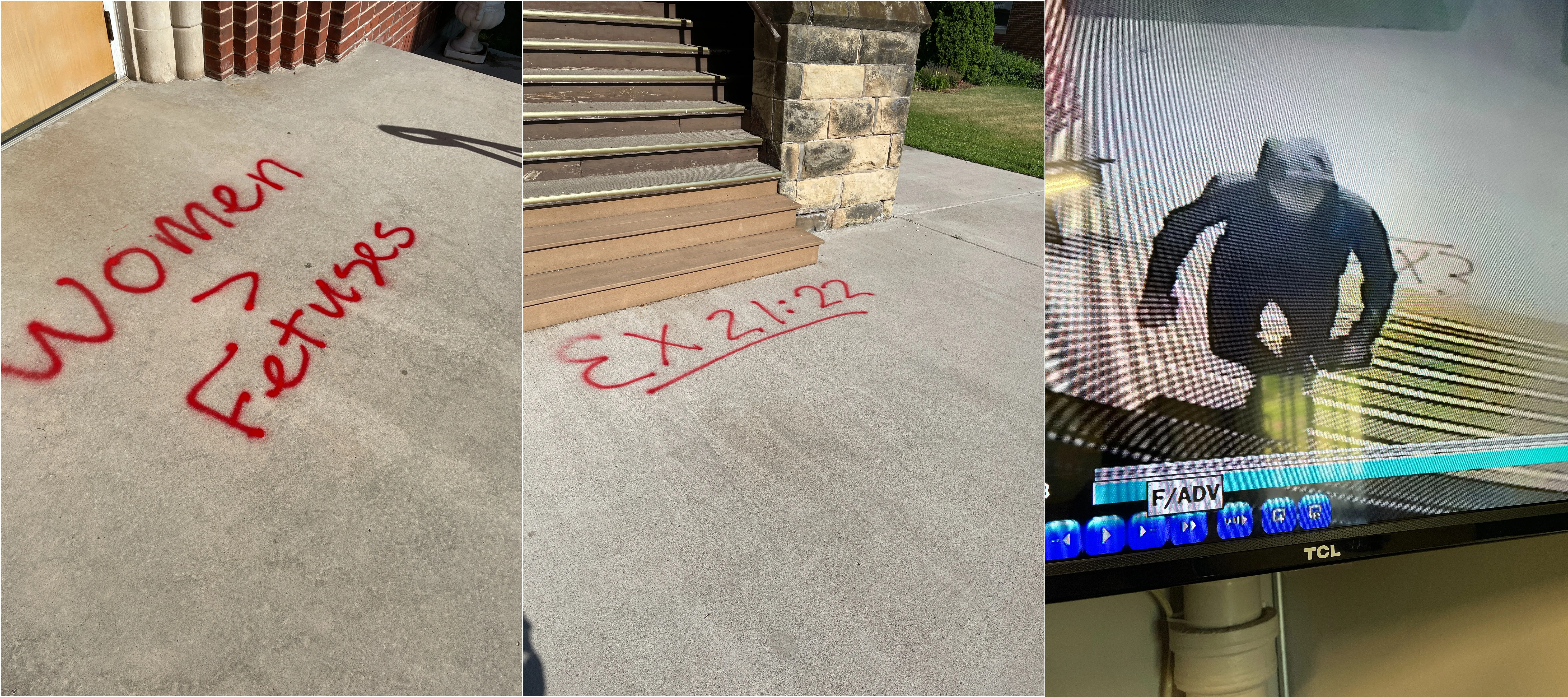 A perpetrator caught on camera vandalized St. Peter the Apostle Catholic Church and School in Bloomer, Wisconsin,  the night of July 2-3.?w=200&h=150