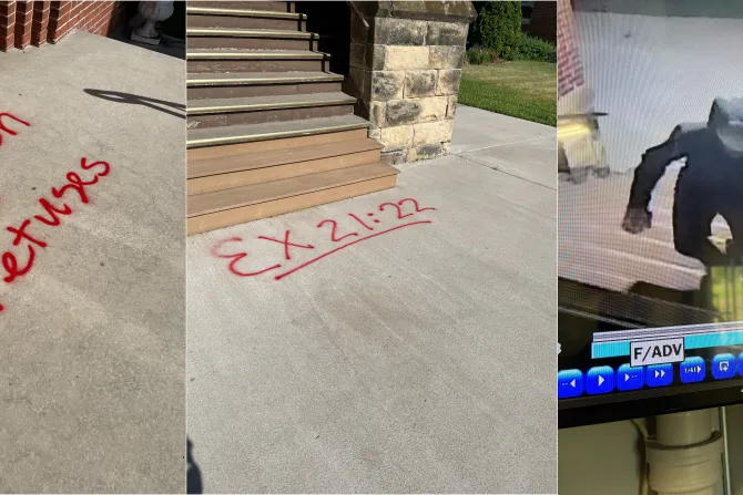 A perpetrator caught on camera vandalized St. Peter the Apostle Catholic Church and School in Bloomer, Wisconsin,  the night of July 2-3.
