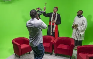 Cardinal Rainer Maria Woelki blesses the new studio of Catholic TV station EWTN.TV in Cologne, Germany, on Aug. 30, 2023. Credit: EWTN