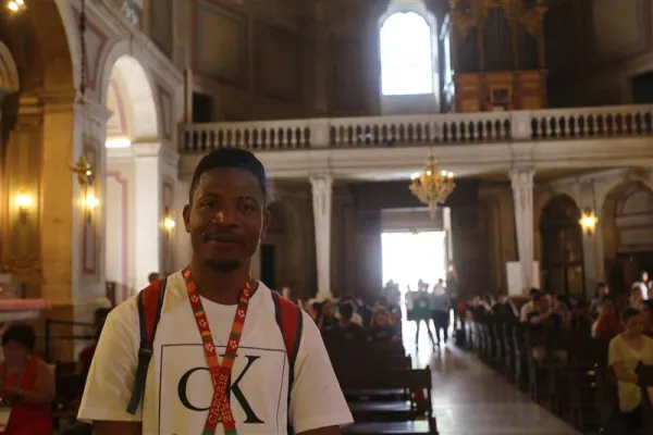 Father Ernest Wisner, 36, a priest of the Archdiocese of Monrovia, Liberia, joined another priest and eight young people on a pilgrimage to World Youth Day 2023 in Lisbon, Portugal, Aug. 2, 2023. Credit: Hannah Brockhaus/CNA