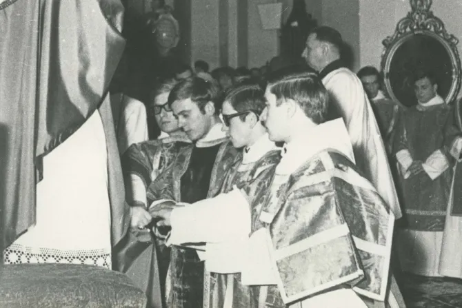 Cardinal Stefan Wyszyński ordains Father Jerzy Popiełuszko to the priesthood on May 28, 1972